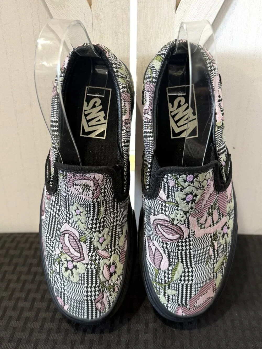 Vans Classic Slip-On Stackform Sneakers in a Tapestry Floral/Black Colorway